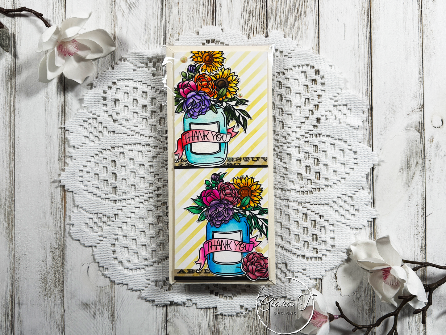 Floral Jars Thank You Slimline Card