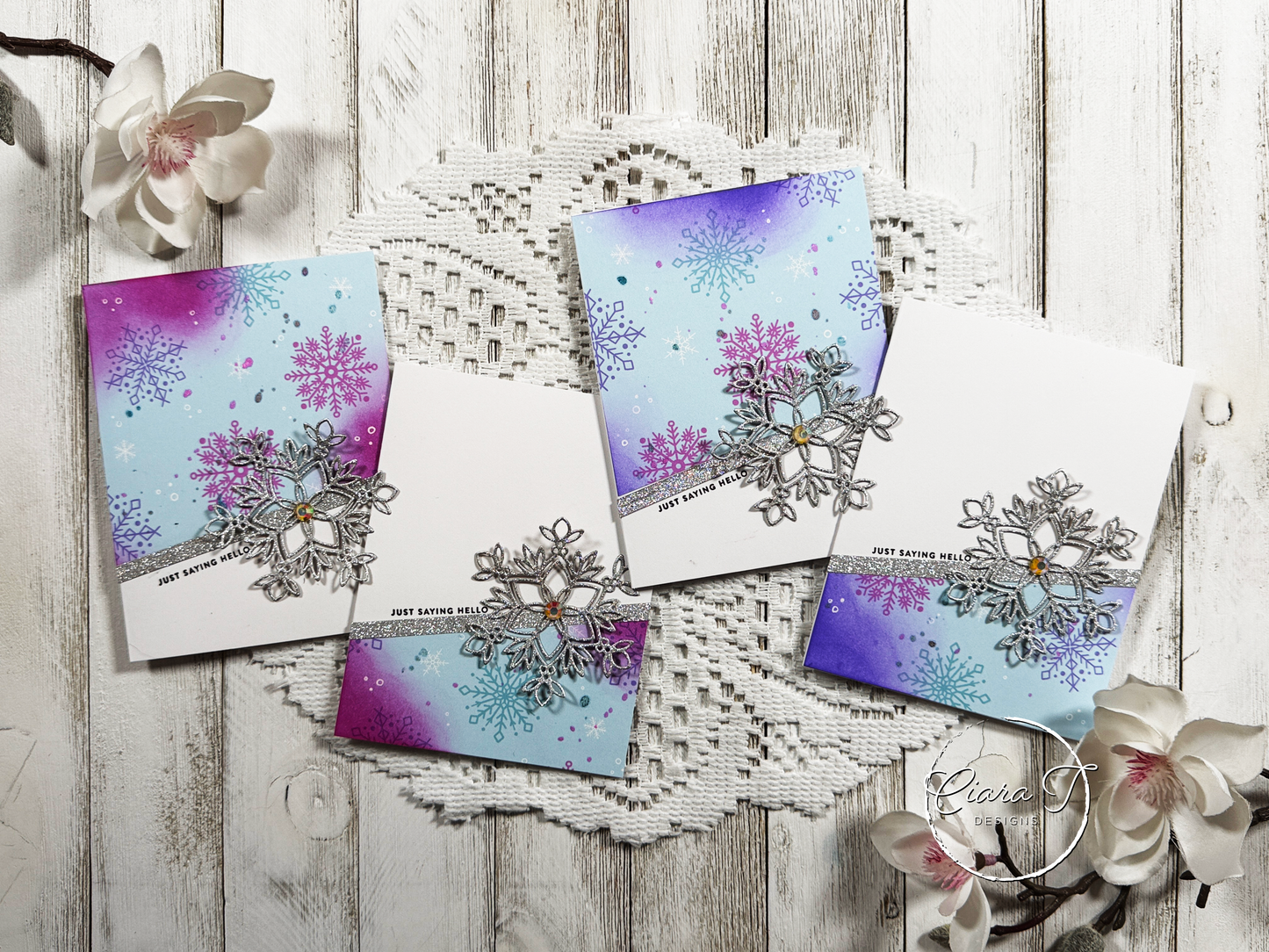 Inky Pattern Paper & Snowflake Saying Hello Card *Bundle*