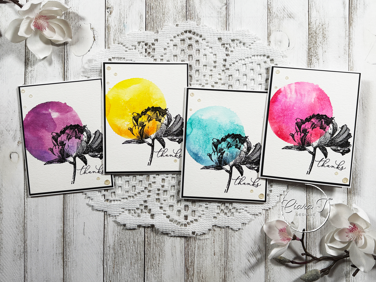 Inky Circle & Floral Thank You Card *Bundle*