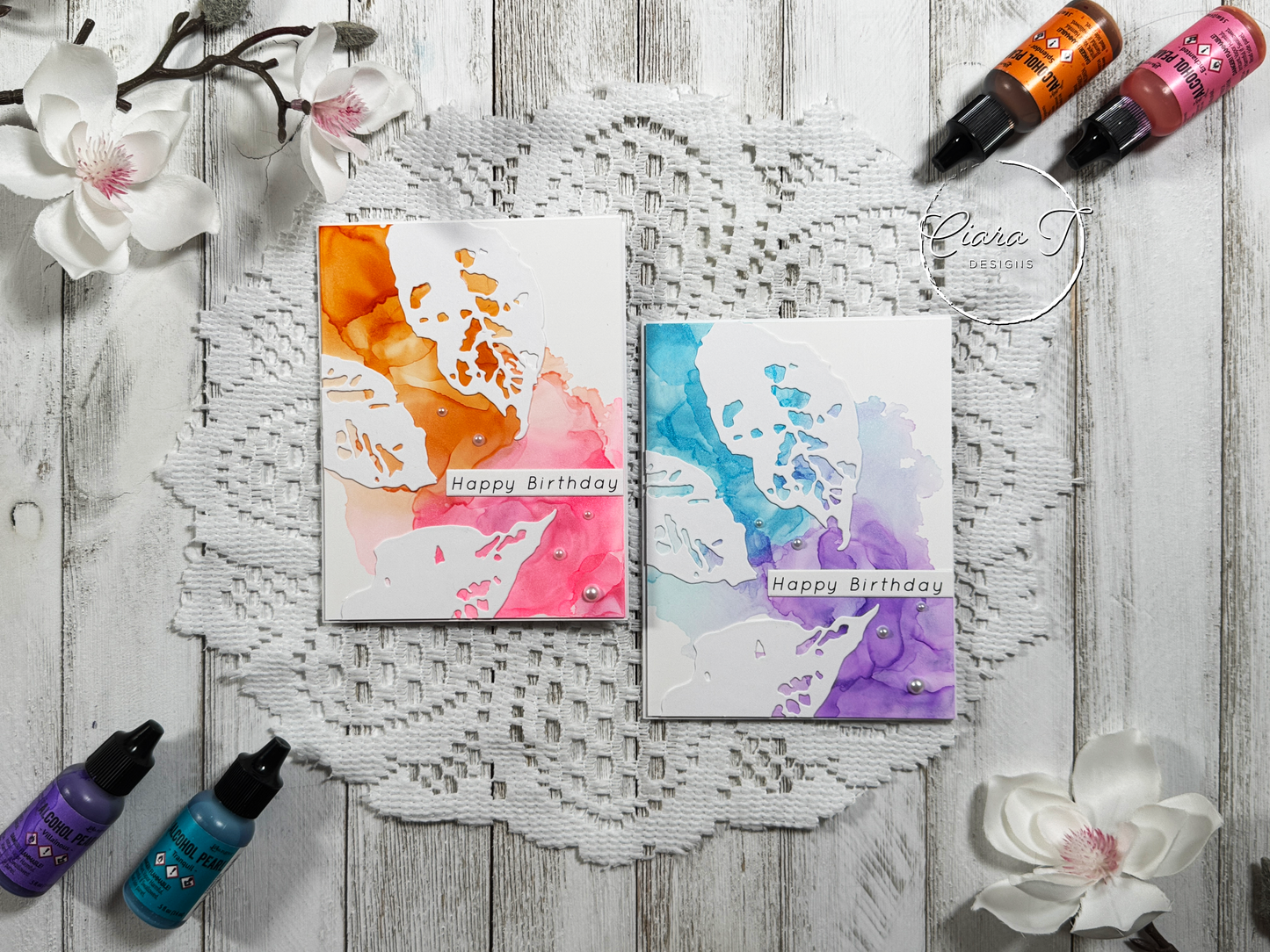 Alcohol Ink & Leaves Birthday Card *Bundle*