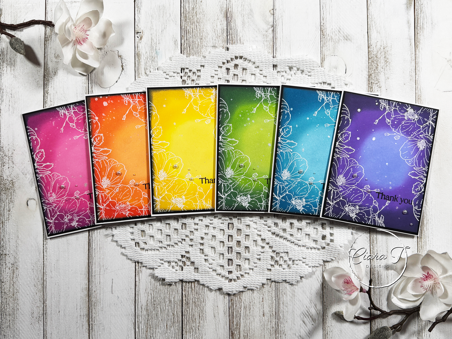 Rainbow Ink-Blended Floral Thank You Card *Bundle*