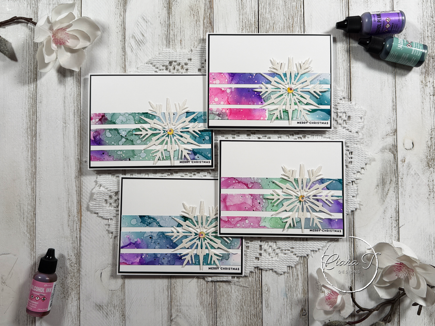 Alcohol Ink Stripes & Snowflake Christmas Card *Bundle*