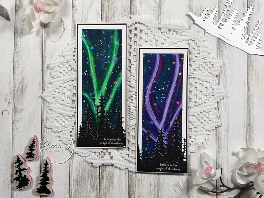 Watercolour Northern Lights Christmas Slimline Card *Bundle*