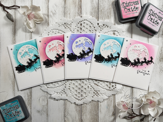 Ink-Blended Glittery Moon & Silhouette Santa Christmas Card *Bundle*