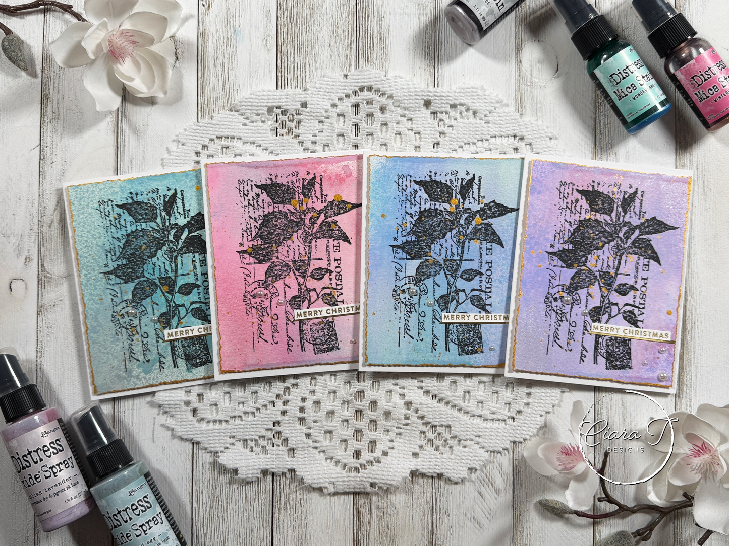 Inky Floral Spray Christmas Card *Bundle*