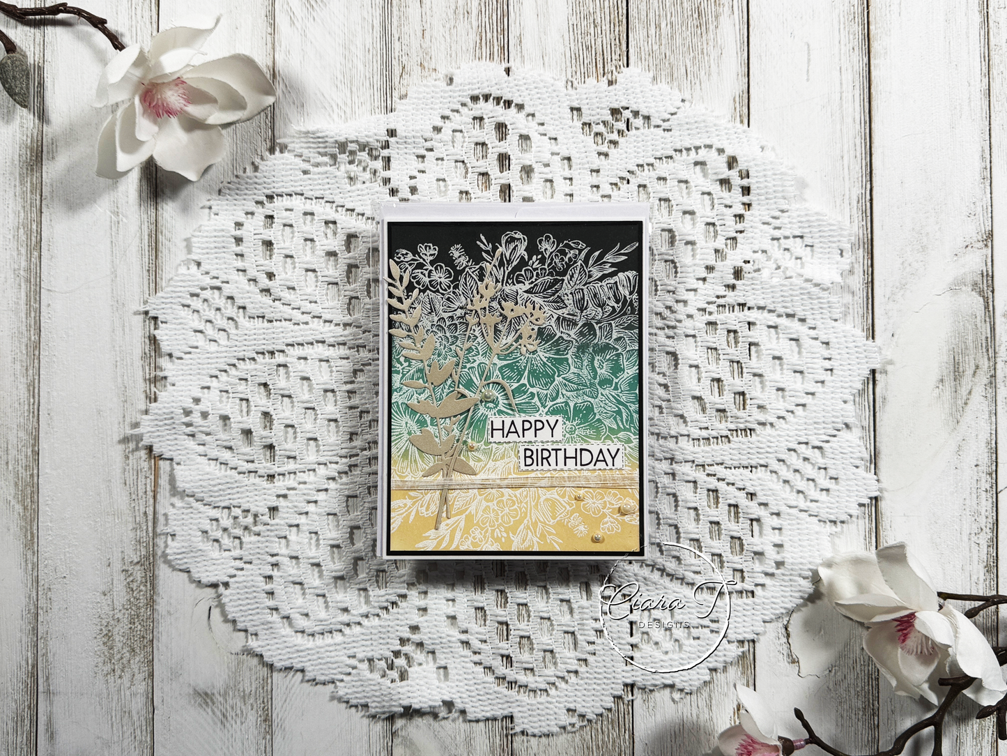 Tri-Colour & Floral Birthday Card