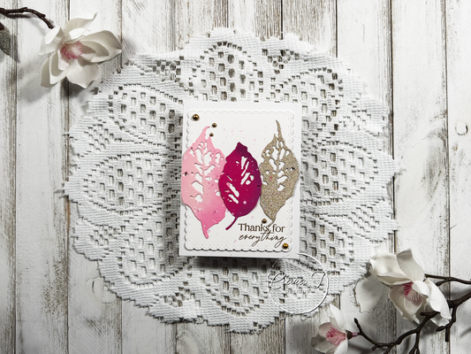 Pink & Gold Leaves Thank You Card