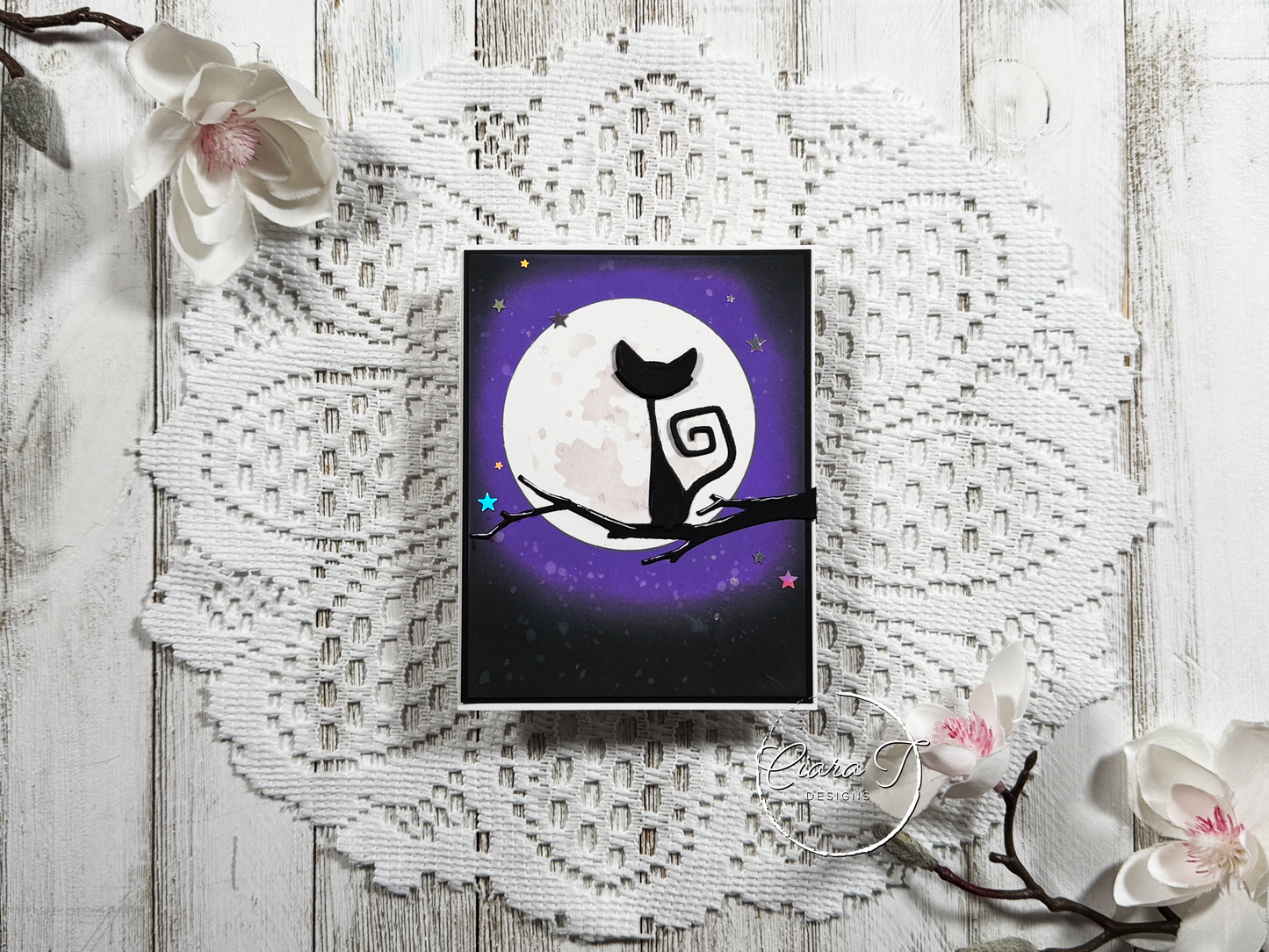 Purple Moon & Cat Halloween Card