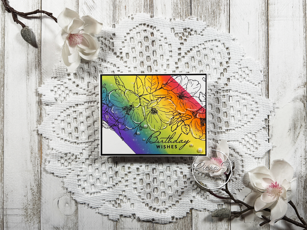 Ink-Blended Rainbow & Flower Birthday Card