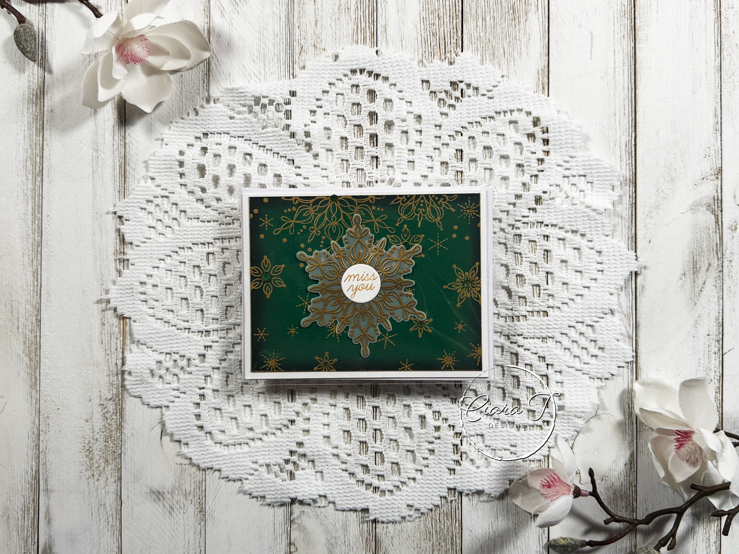 Green Snowflake Miss you Friendship Card