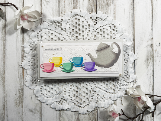 Rainbow Tea Set Thank You Slimline Card