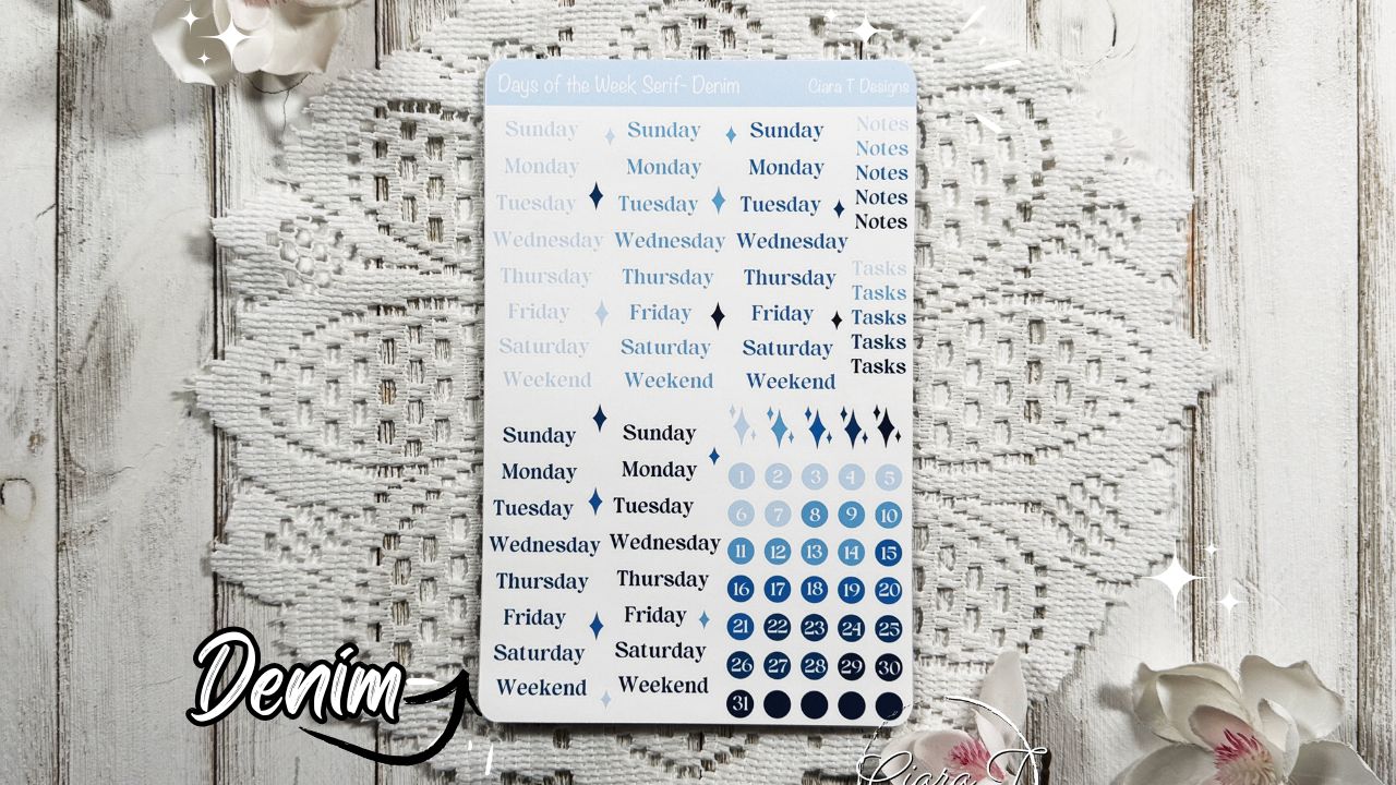 Ombre Candy Coloured Days of the Week Large Serif Sticker Sheet