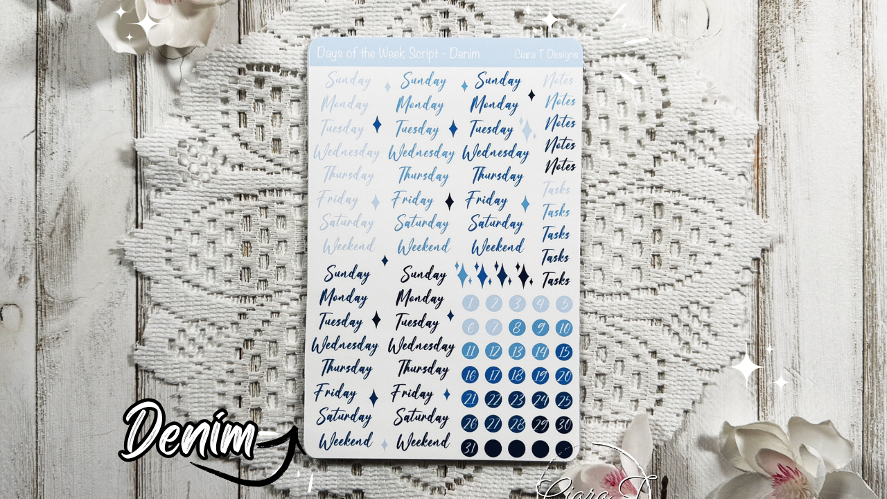 Ombre Candy Coloured Days of the Week Script Large Sticker Sheet