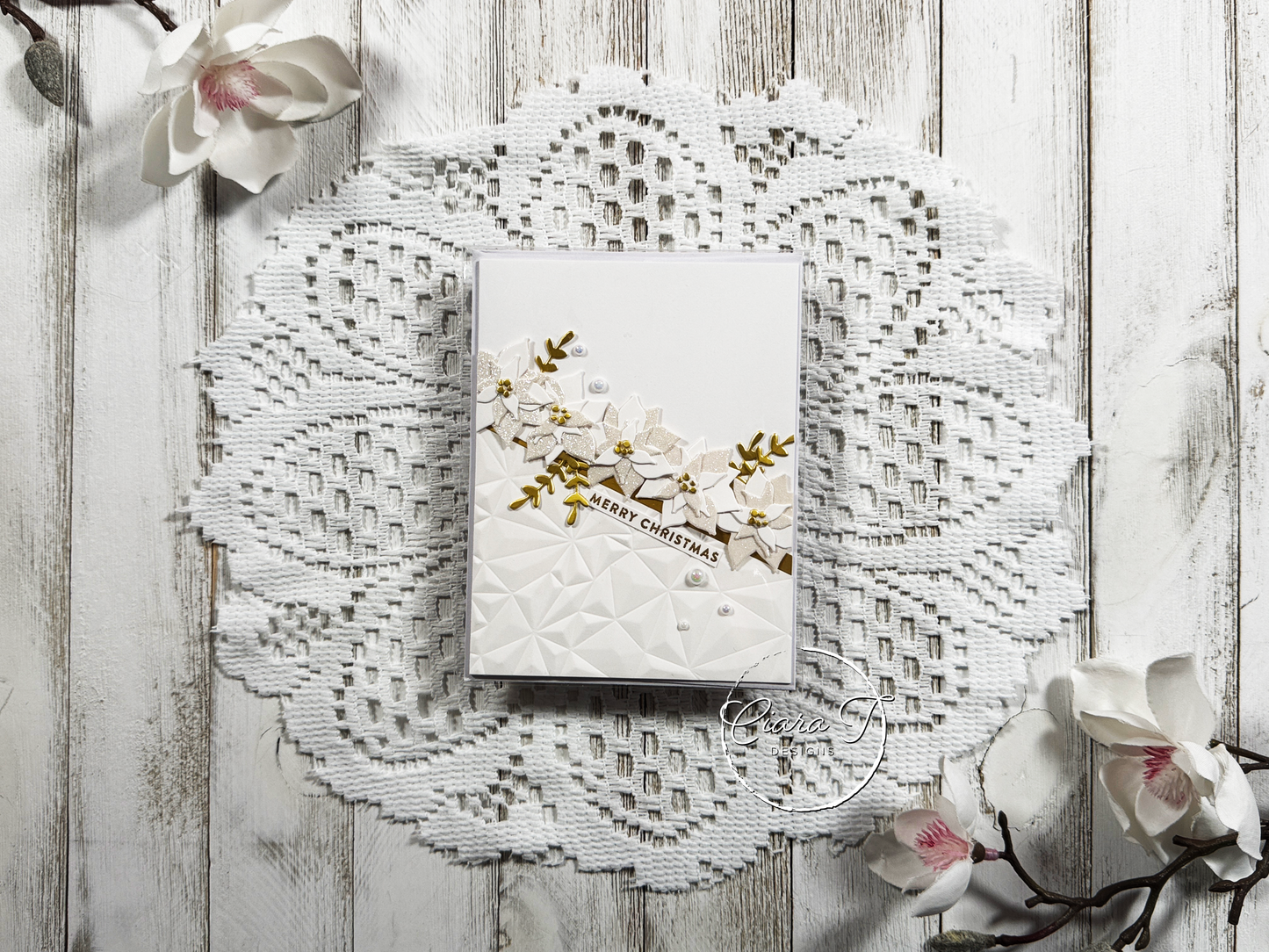 White & Gold Poinsettia Christmas Card