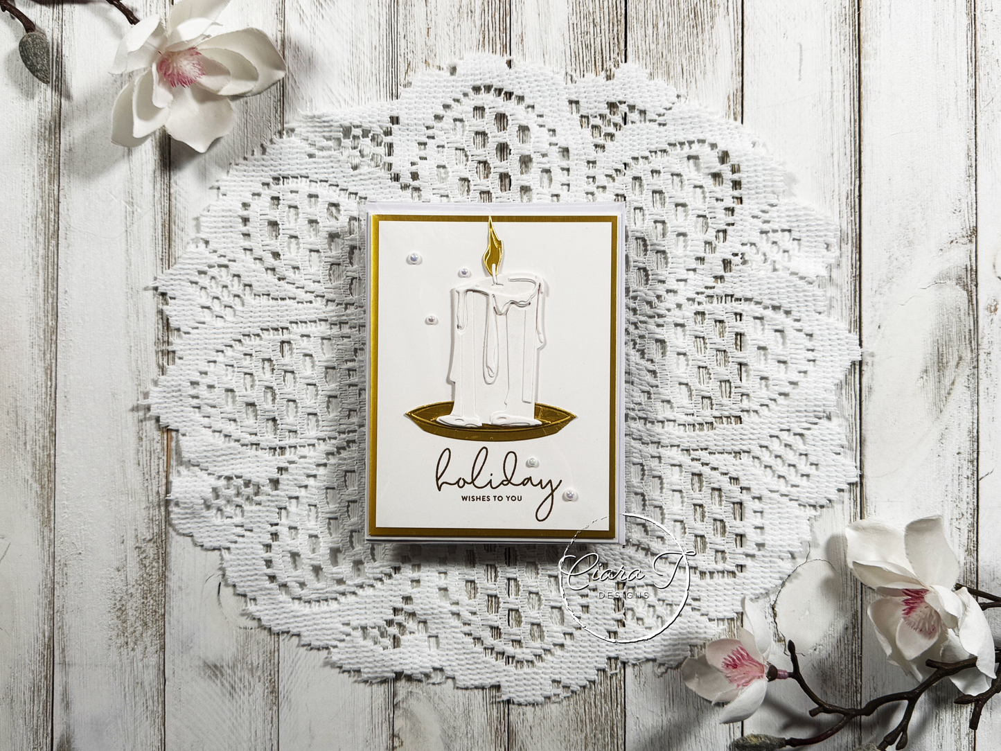 White & Gold Candle Christmas Card