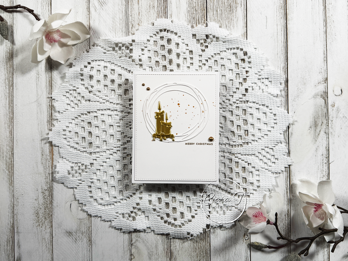 White & Gold Small Candle Christmas Card