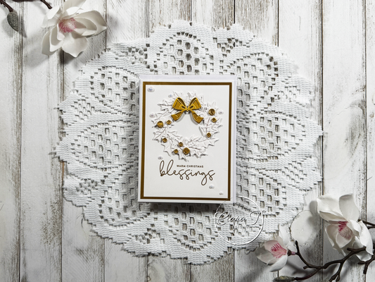 White & Gold Wreath Christmas Card