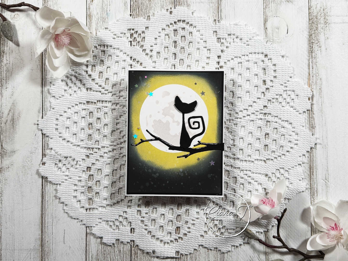 Yellow Moon & Cat Halloween Card