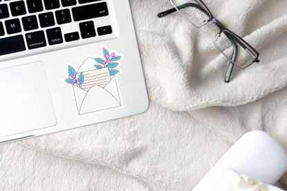 White Floral Envelope Vinyl Sticker