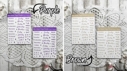 Mini Rainbow Coloured Week Days Sticker Sheet