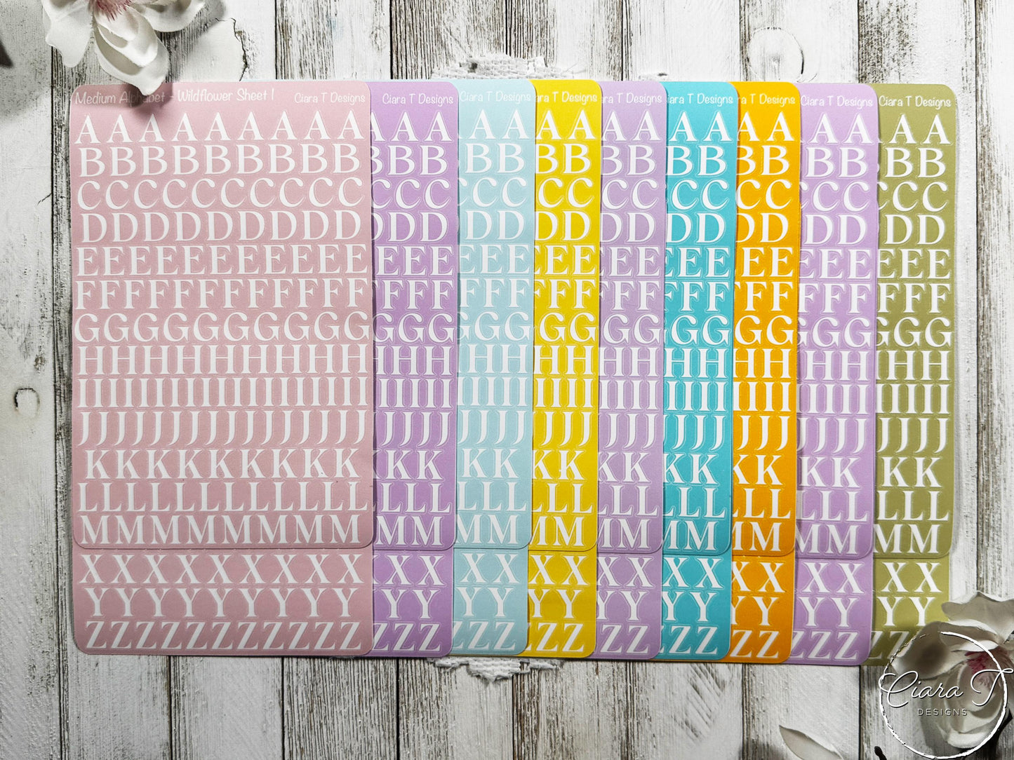 Medium Candy Background Serif Alphabet Sticker Sheet