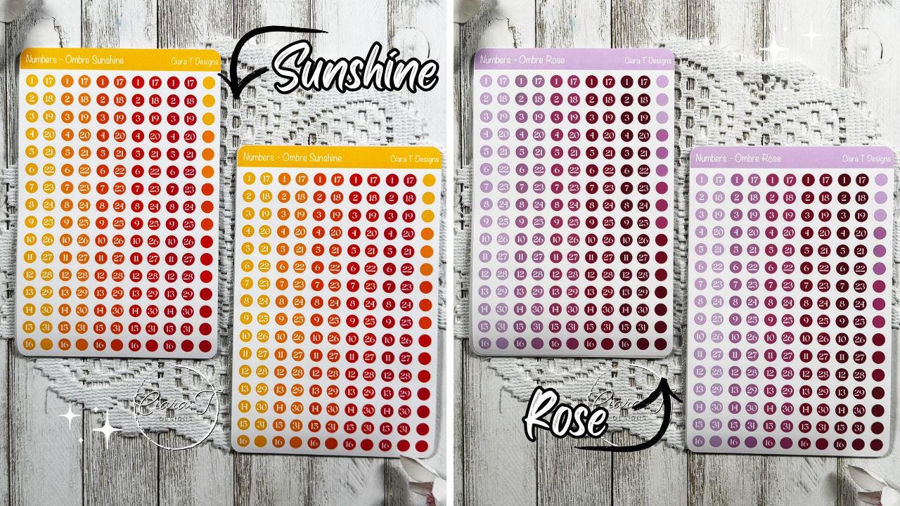 Ombre Candy Coloured Numbers Sticker Sheet