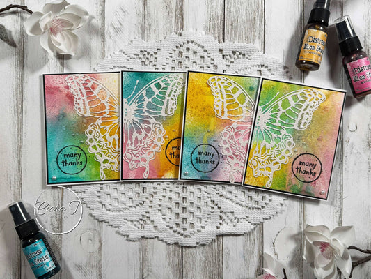 Sprayed Background & Butterflies Thank You Card *Bundle*