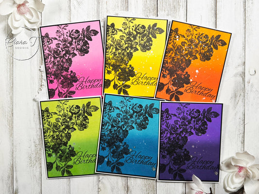 Ink- Blended Rainbow Floral Birthday Card *Bundle*