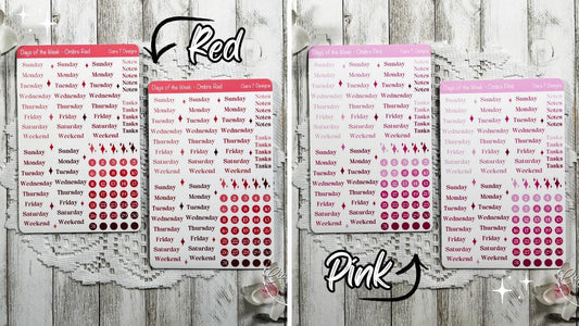 Ombre Rainbow Coloured Days of the Week Serif Sticker Sheet