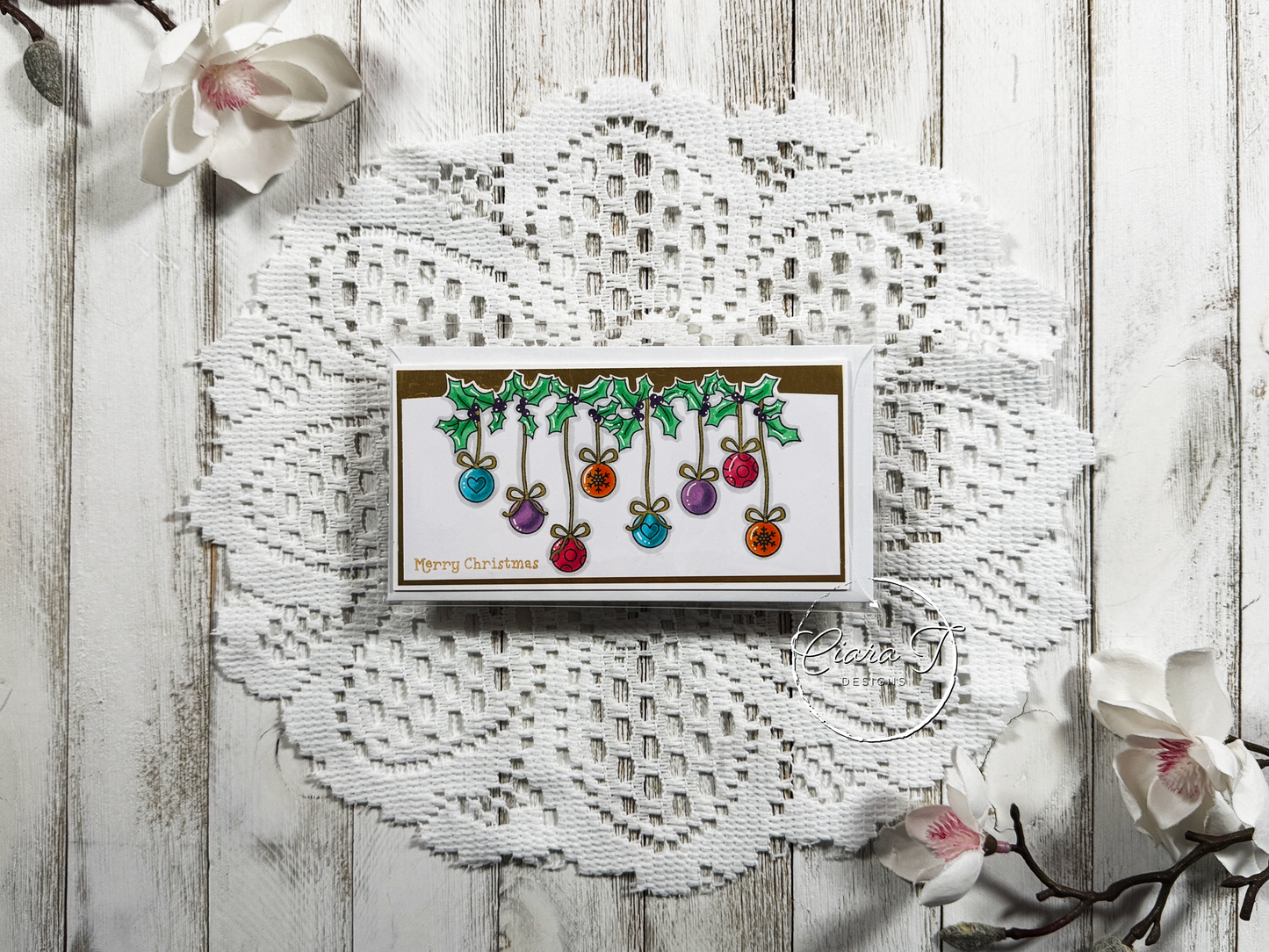 Hanging Baubles Christmas Mini Slimline Card