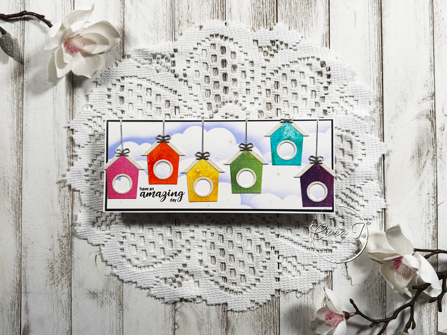 Rainbow Birdhouse Inspirational Slimline Card
