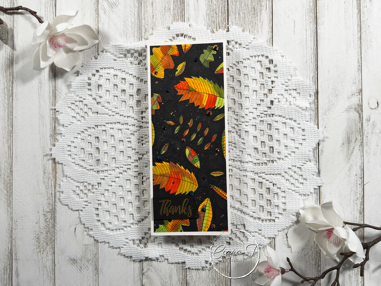 Black Leaves Thank You Slimline Card