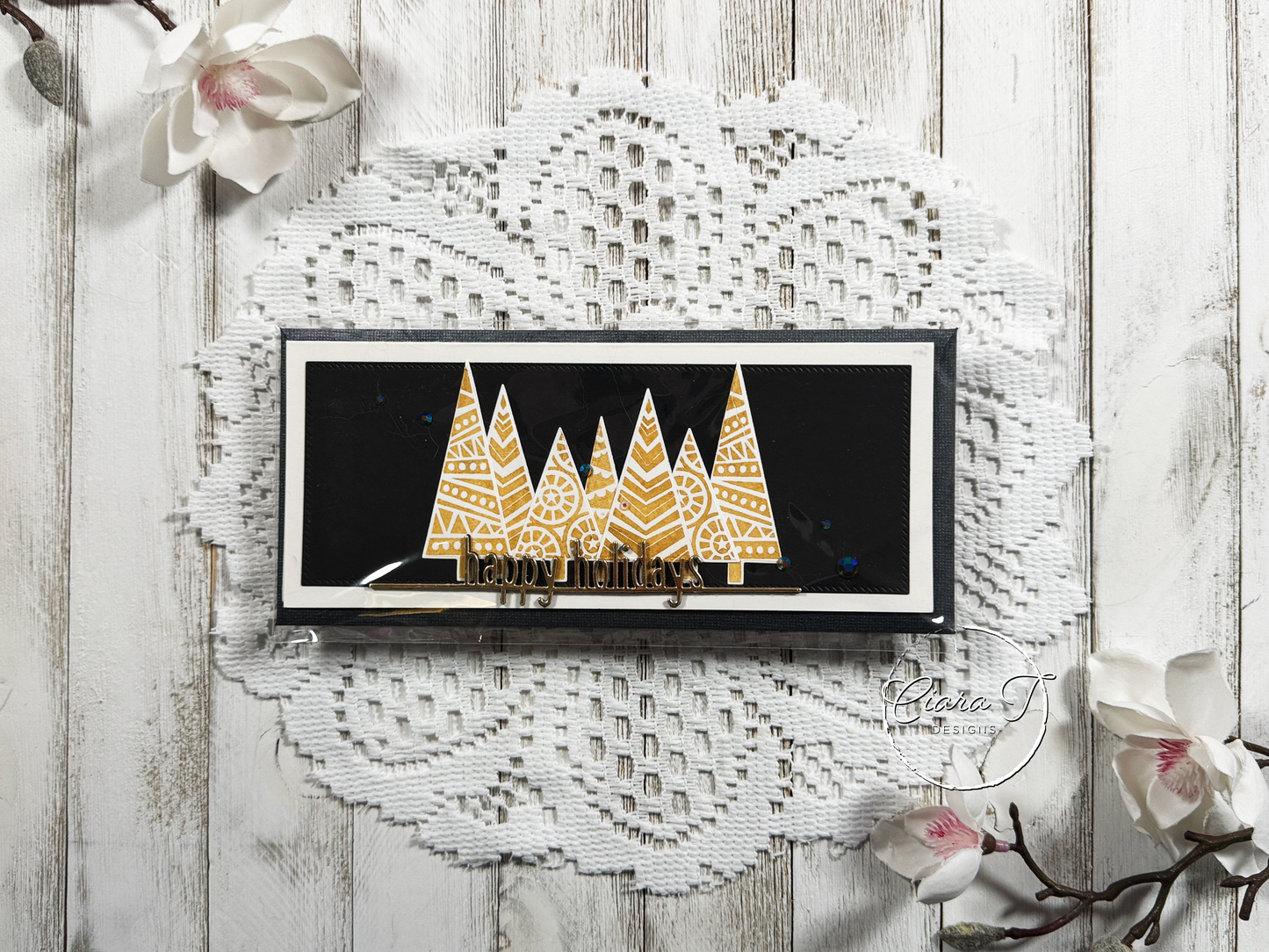Black & Gold Trees Christmas Slimline Card