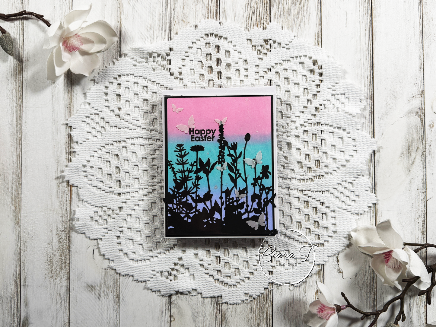 Ink-Blended Silhouette Floral Easter Card