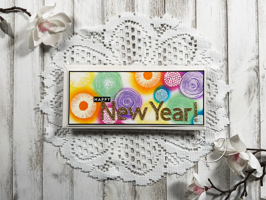 Rainbow Firework New Year Slimline Card