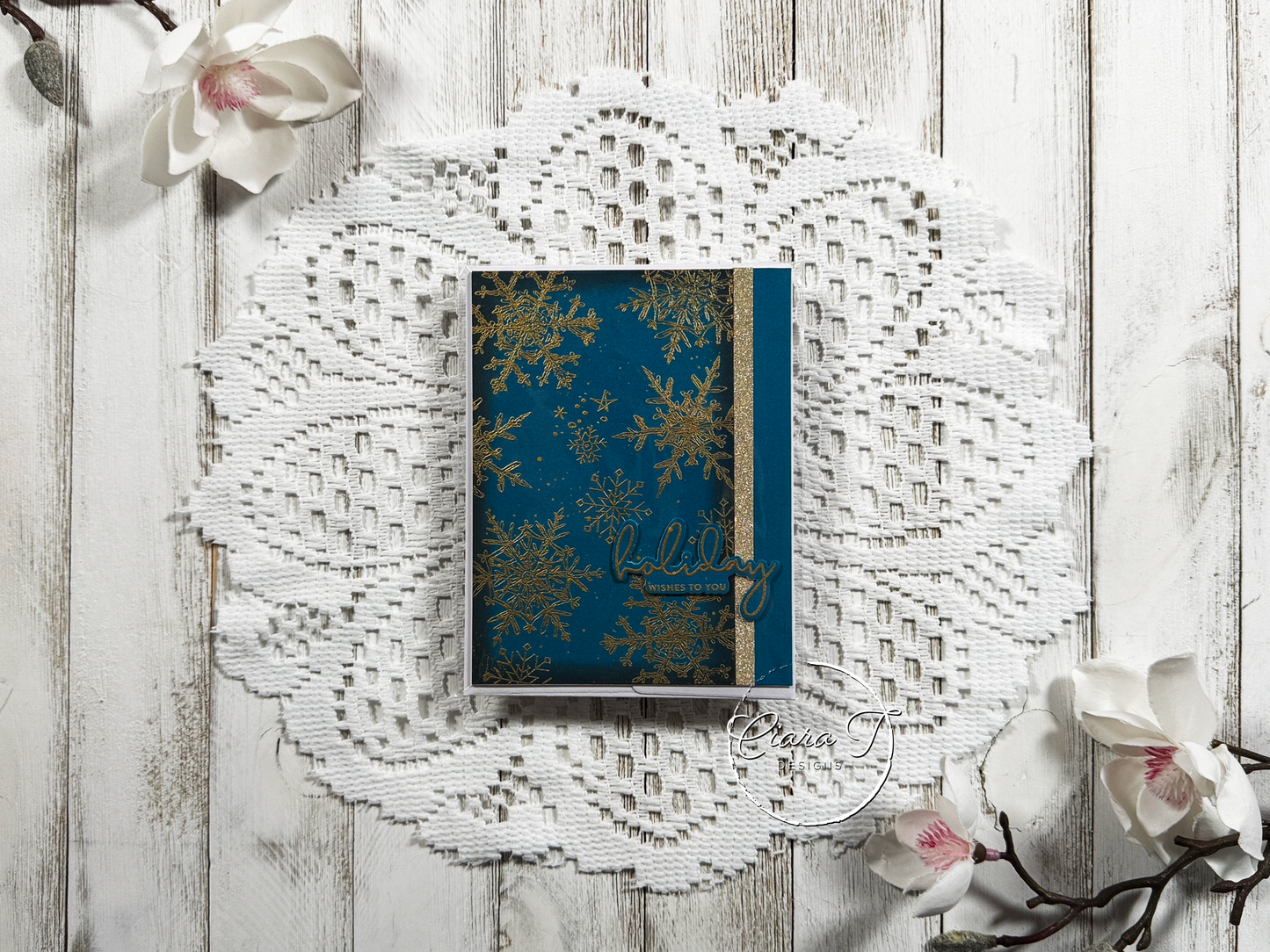 Dark Blue & Gold Snowflake Christmas Card