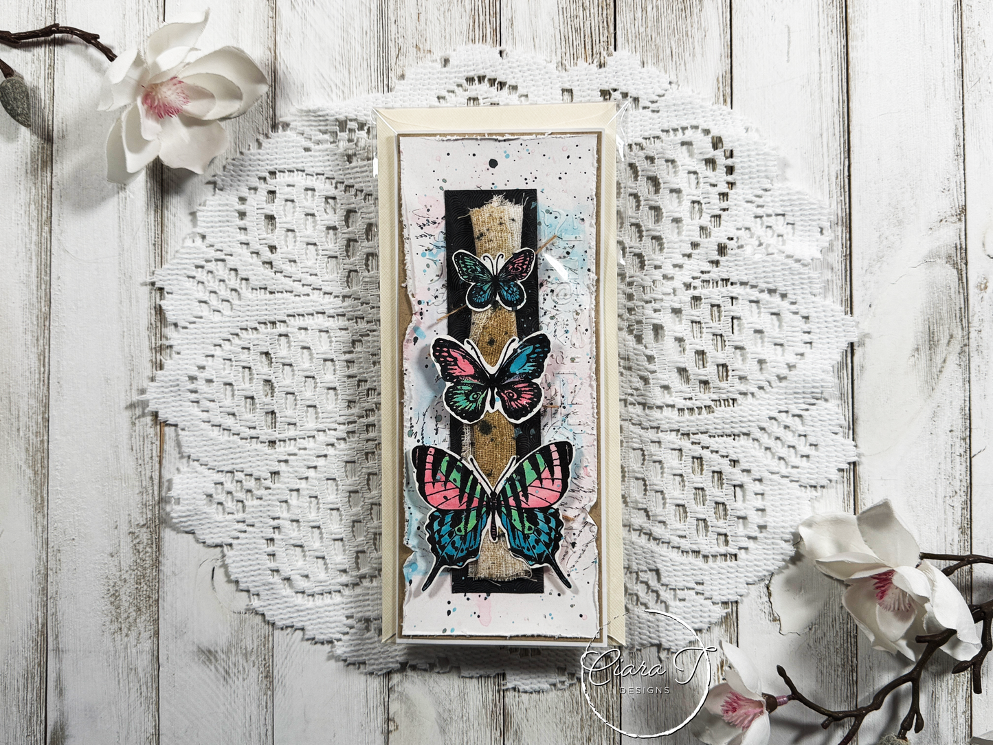 Mixed Media Butterfly No-Sentiment Slimline Card