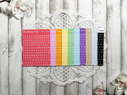 Mini Rainbow Background Serif Alphabet Sticker Sheet
