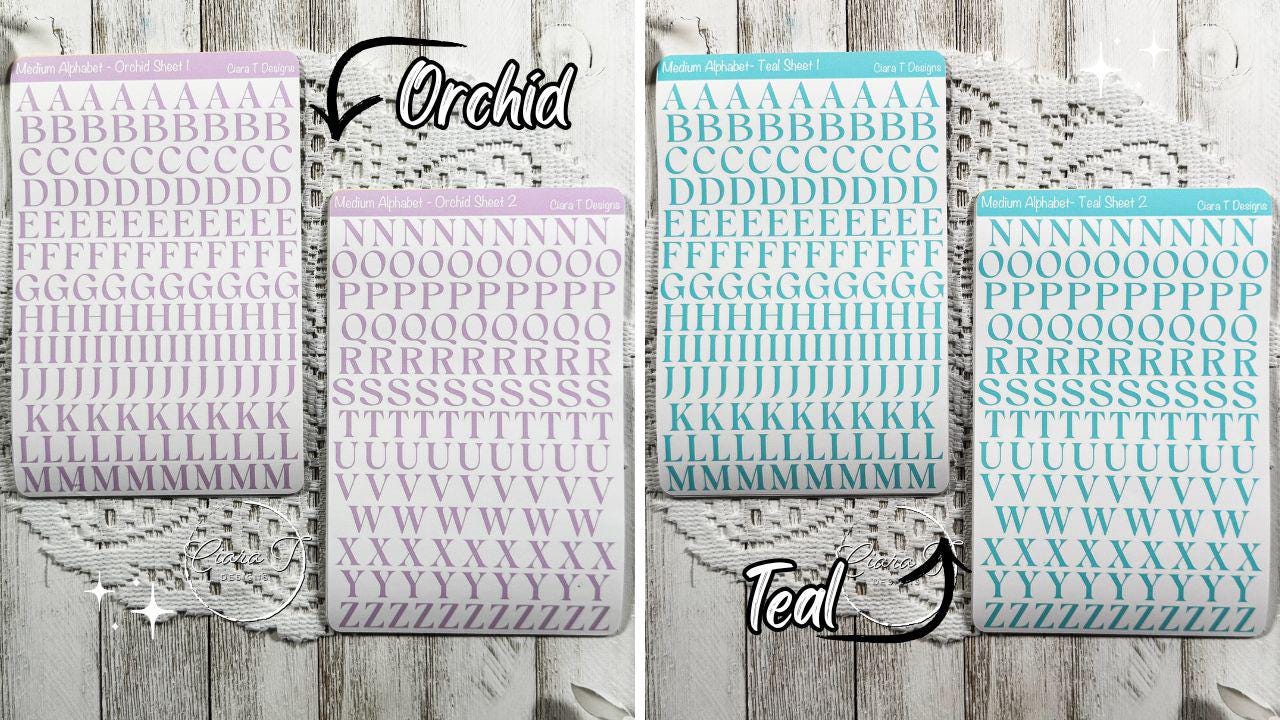 Medium Candy Coloured Serif Alphabet Sticker Sheet