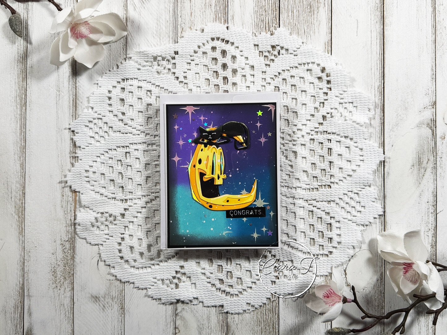 Cat on Moon Congratulations Card
