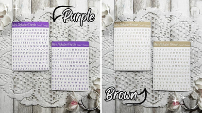 Mini Rainbow Coloured Small Serif Alphabet Sticker Sheet