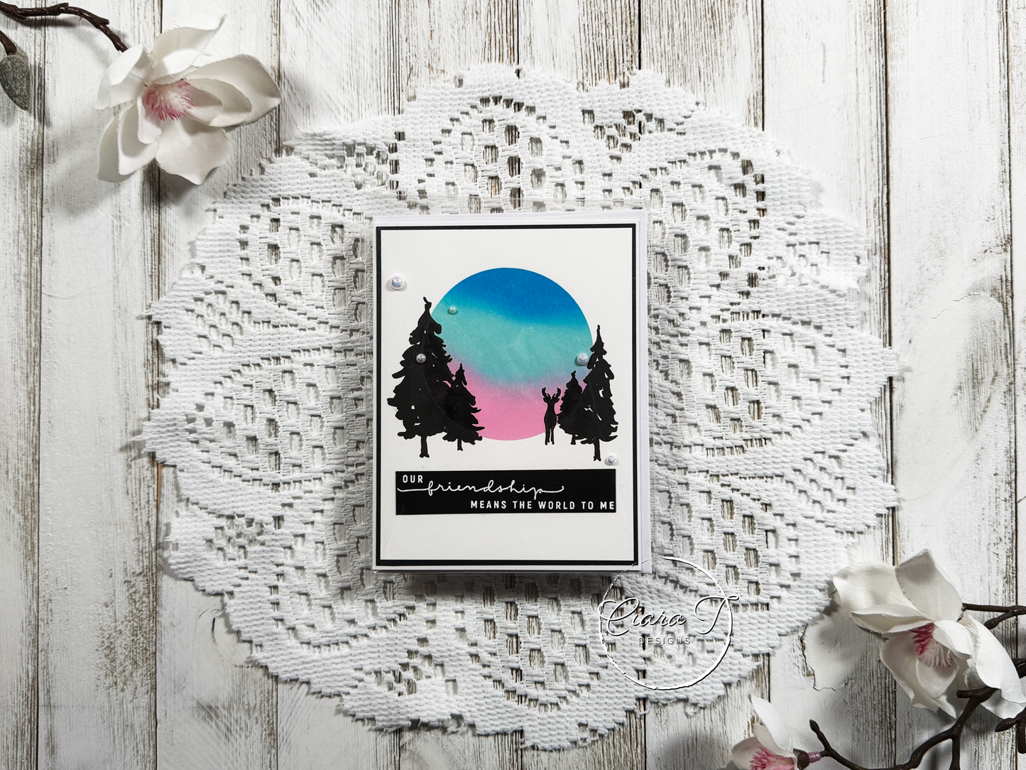 Ink-Blended Silhouette Trees Friendship Card