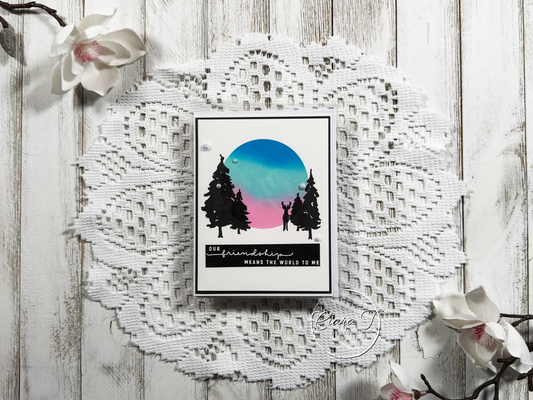 Ink-Blended Silhouette Trees Friendship Card