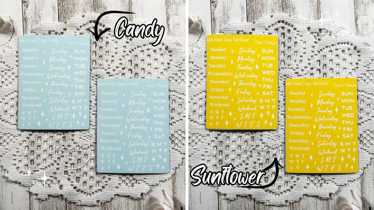 Mini Candy Background Week Days Sticker Sheet