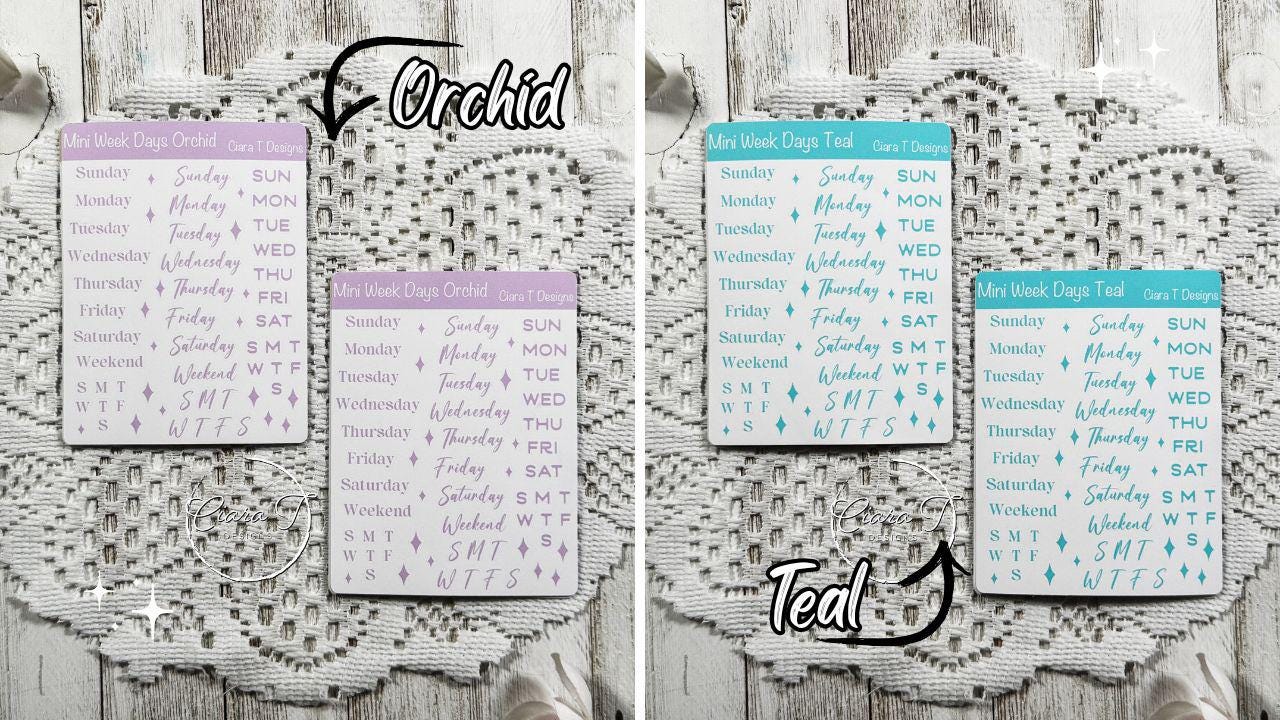 Mini Candy Coloured Week Days Sticker Sheet