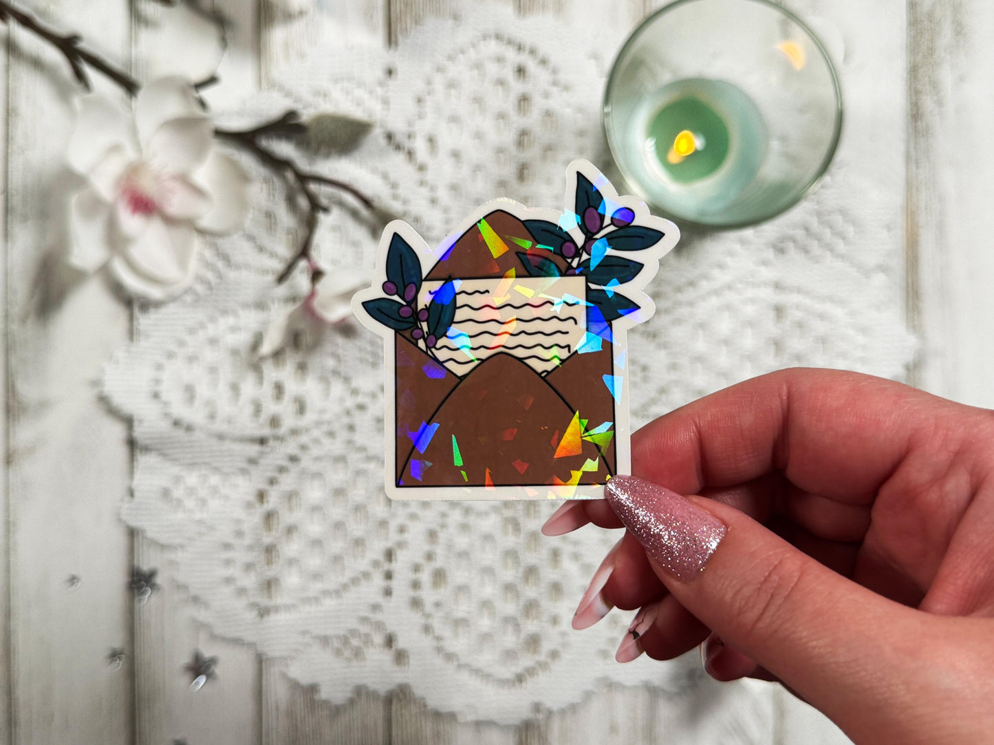 Kraft Floral Envelope Vinyl Sticker