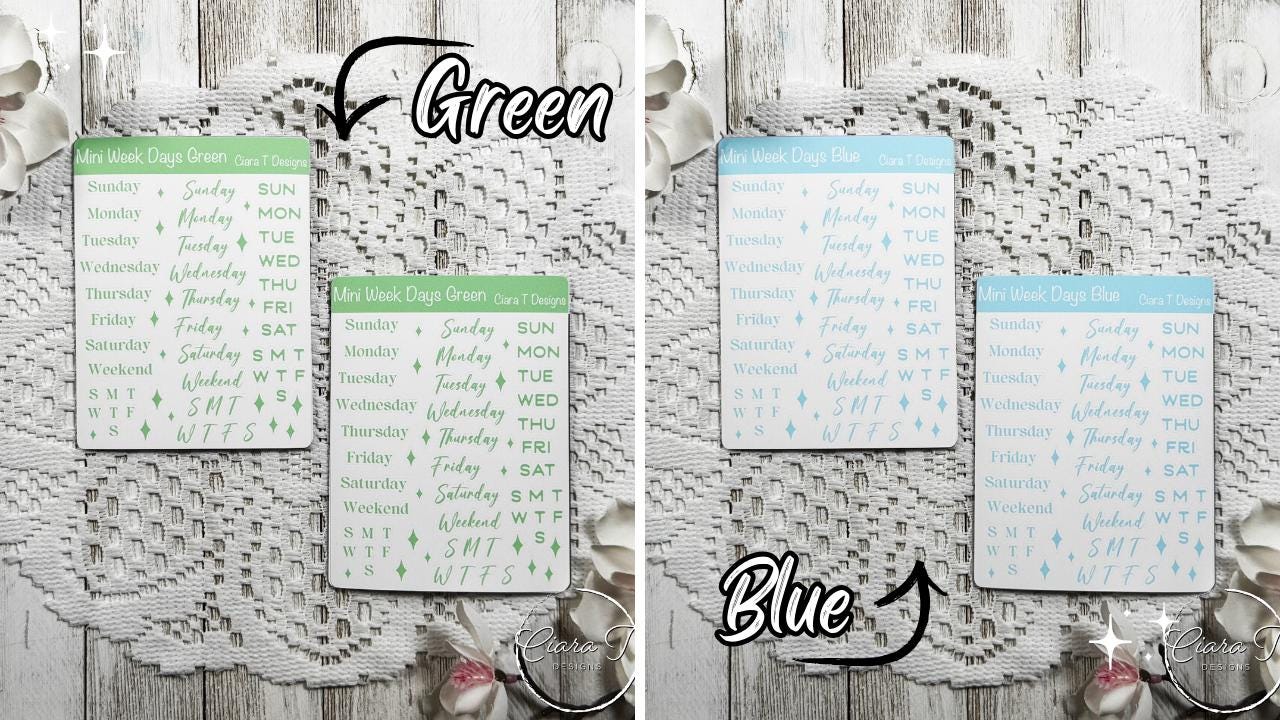 Mini Rainbow Coloured Week Days Sticker Sheet