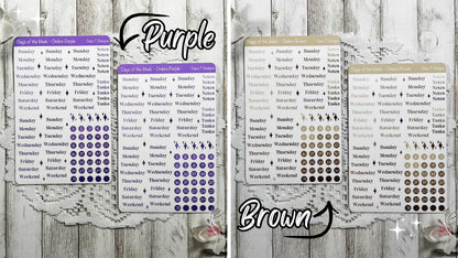 Ombre Rainbow Coloured Days of the Week Serif Sticker Sheet