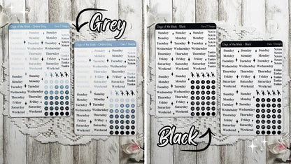 Ombre Rainbow Coloured Days of the Week Serif Sticker Sheet