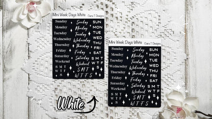 Mini Rainbow Coloured Week Days Sticker Sheet